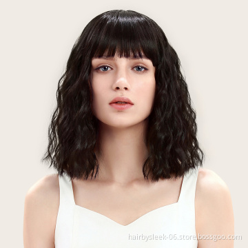Wholesale fiber wig synthetic hair water Weave Machine Made Wigs High Quality Synthetic Hair for women With Bangs
